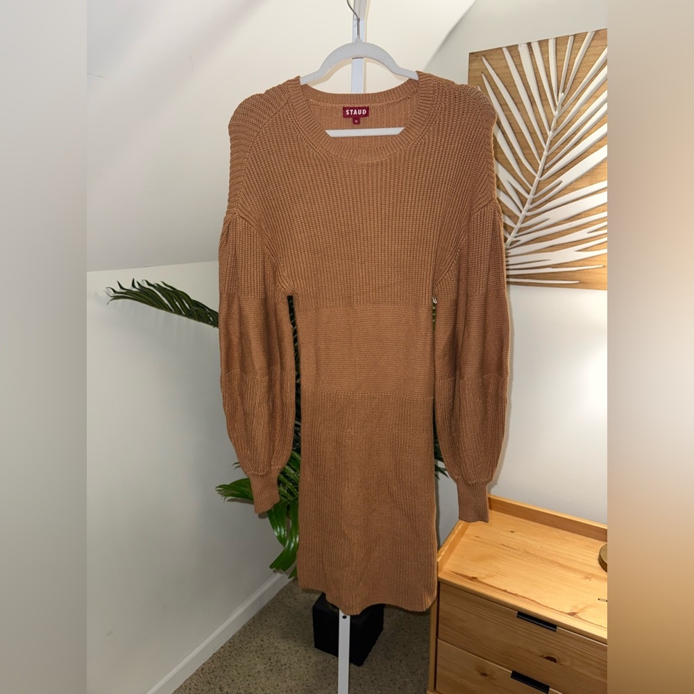 STAUD Marylebone‎ Knit Sweater Dress in Camel Medium